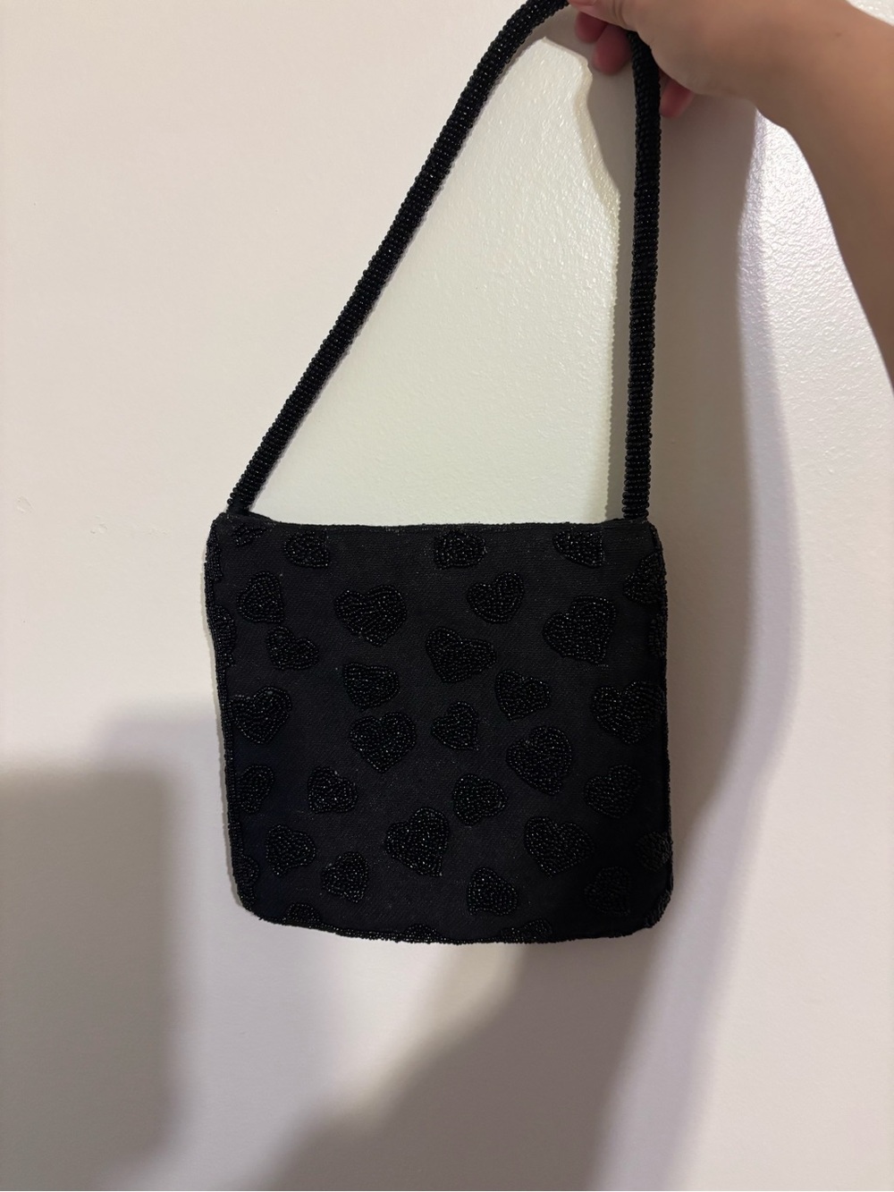 Black Beaded Heart Shoulder Bag